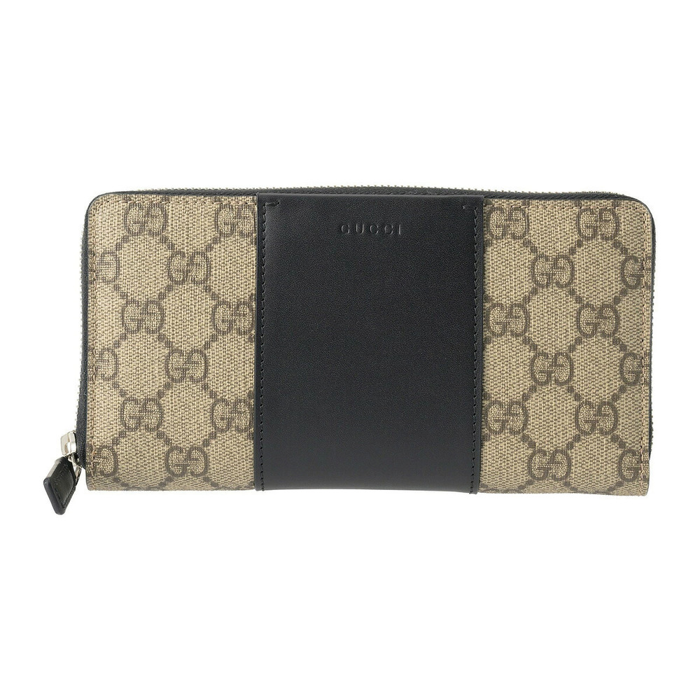 Gucci Long Wallet Round Zipper GG Supreme Kgdhn Canvas Leather Beige Black